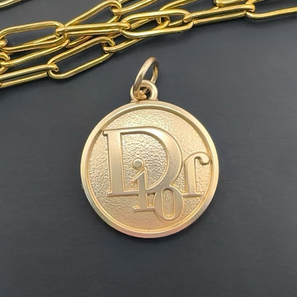 AUTHENTIC CHRISTIAN DIOR GOLD TONE ROUND ZIPPER PULL PENDANT